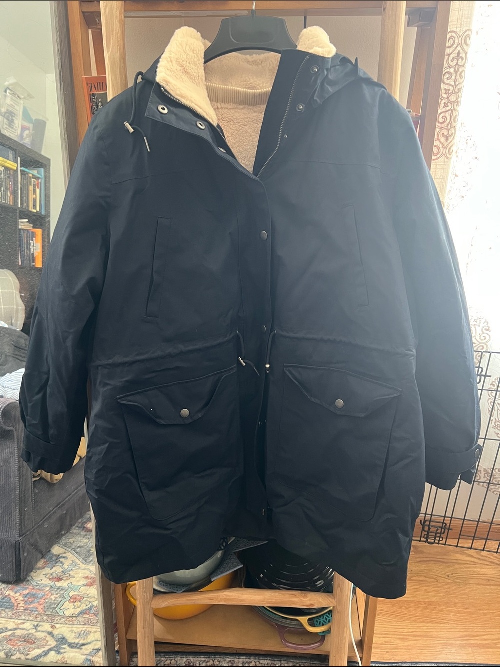 Fat Face Women’s Navy Sherpa-Lined Hooded Parka Jacket